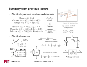 Summary from previous lecture • Electrical dynamical variables and elements