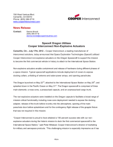 News Release SpaceX Dragon Utilizes Cooper Interconnect Non-Explosive Actuators