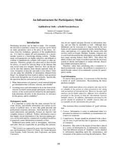 An Infrastructure for Participatory Media Aaditeshwar Seth – Introduction