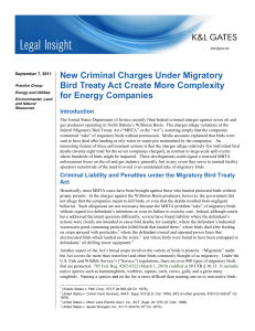 New Criminal Charges Under Migratory Bird Treaty Act Create More Complexity