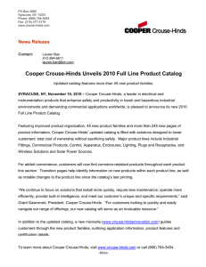 Cooper Crouse-Hinds Unveils 2010 Full Line Product Catalog News Release