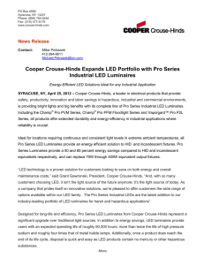 Cooper Crouse-Hinds Expands LED Portfolio with Pro Series Industrial LED Luminaires
