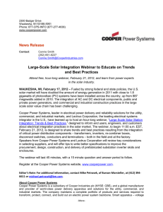 News Release  Large-Scale Solar Integration Webinar to Educate on Trends
