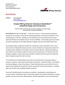 QuickGrip™ Cooper Wiring Devices Introduces Industrial Plugs and Connectors