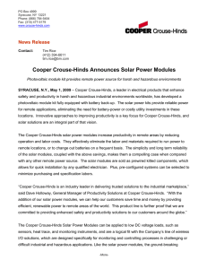 Cooper Crouse-Hinds Announces Solar Power Modules  News Release