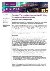 Security of Payment Legislation and Set-Off Under Commonwealth Insolvency Laws