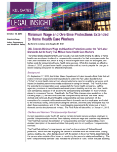 Minimum Wage and Overtime Protections Extended to Home Health Care Workers