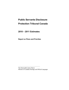 Public Servants Disclosure Protection Tribunal Canada 2010 – 2011 Estimates