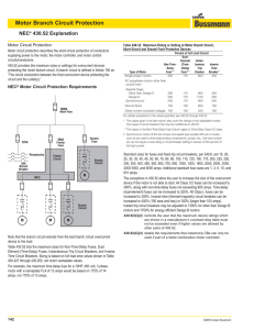 Motor Branch Circuit Protection NEC 430.52 Explanation Motor Circuit Protection