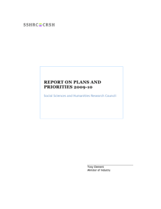 REPORT ON PLANS AND PRIORITIES 2009-10  Social Sciences and Humanities Research Council