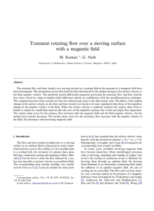 Transient rotating ﬂow over a moving surface with a magnetic ﬁeld