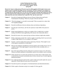 Critical Thinking Questions (CTQs) PSYC 10: Introduction to Psychology