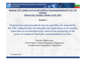 Regional  ITU seminar on Cost and tariffs in Telecommunication/ICT... countries Odessa City, Ukraine, October 24-26, 2012
