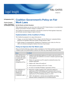 Coalition Government's Policy on Fair Work Laws