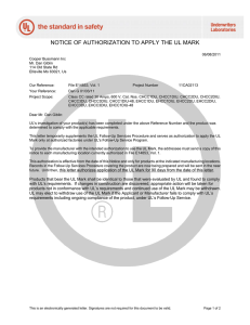 NOTICE OF AUTHORIZATION TO APPLY THE UL MARK