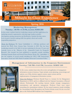 Mihaylo In-Class Experience Spring 2016  Mar keting Mana gement