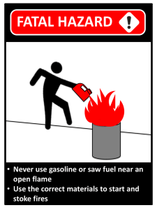 FATAL HAZARD  Never use gasoline or saw fuel near an open flame