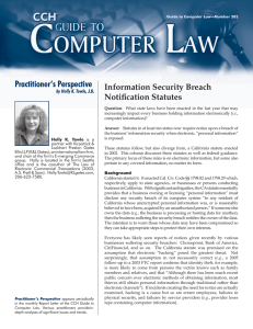Practitioner’s Perspective Information Security Breach Notifi cation Statutes by Holly K. Towle, J.D.