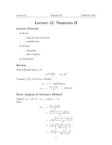 Lecture 12: Numerics II Lecture Overview