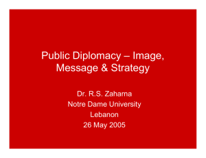 Public Diplomacy – Image, Message &amp; Strategy Dr. R.S. Zaharna Notre Dame University