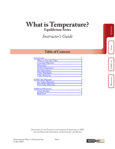 What is Temperature? Instructor’s Guide Equilibrium Series Table of Contents