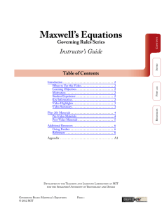 Maxwell’s Equations Instructor’s Guide Governing Rules Series Table of Contents
