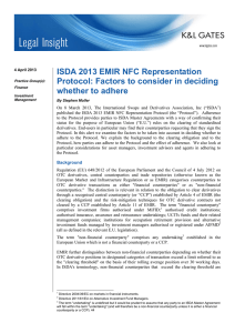 ISDA 2013 EMIR NFC Representation Protocol: Factors to consider in deciding