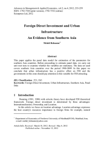 Foreign Direct Investment and Urban Infrastructure An Evidence from Southern Asia