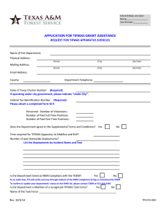 APPLICATION FOR TIFMAS GRANT ASSISTANCE REQUEST FOR TIFMAS APPARATUS (VEHICLE)