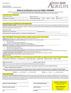 Medical Certification Form for FAMILY MEMBER Texas A&amp;M AgriLife