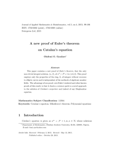 A new proof of Euler’s theorem on Catalan’s equation
