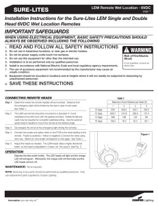 SURE-LITES IMPORTANT SAFEGUARDS Installation Instructions for the Sure-Lites LEM Single and Double