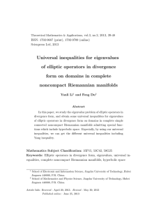 Universal inequalities for eigenvalues of elliptic operators in divergence noncompact Riemannian manifolds