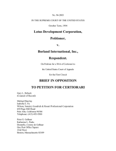 Lotus Development Corporation, Petitioner, v. Borland International, Inc.,