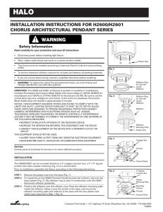 HALO WARNING INSTALLATION INSTRUCTIONS FOR H2600/H2601 CHORUS ARCHITECTURAL PENDANT SERIES