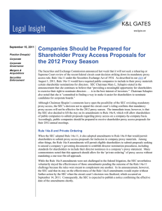 Companies Should be Prepared for Shareholder Proxy Access Proposals for