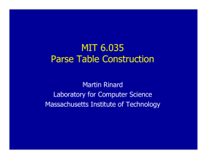 MIT 6.035 Parse Table Construction Martin Rinard Laboratory for Computer Science