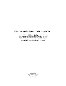 CENTER FOR GLOBAL DEVELOPMENT  REMARKS BY SENATOR ROBERT MENENDEZ (D-NJ)