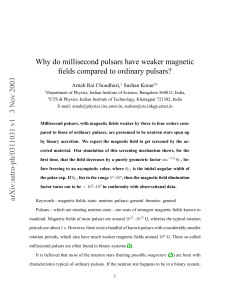 Why do millisecond pulsars have weaker magnetic Arnab Rai Choudhuri, Sushan Konar