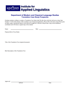 Department of Modern and Classical Language Studies Translation Case Study Prospectus