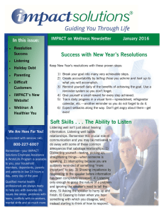 Success with New Year’s Resolutions In this issue: IMPACT on Wellness Newsletter
