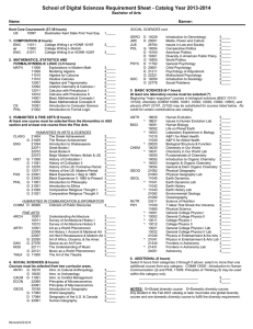 School of Digital Sciences Requirement Sheet - Catalog Year 2013-2014  Name:
