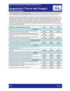 Argentina (Tierra del Fuego)  2012 Fact Sheet Global School-based Student Health Survey