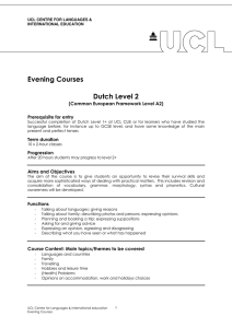Evening Courses  Dutch Level 2 (Common European Framework Level A2)