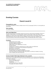 Evening Courses  French Level 4+ Prerequisite for entry