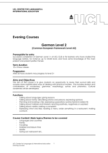 Evening Courses  German Level 2 (Common European Framework Level A2)