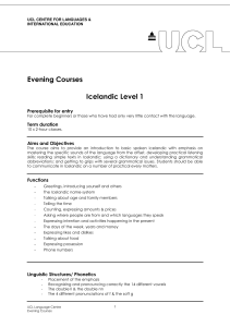Evening Courses Icelandic Level 1 Prerequisite for entry