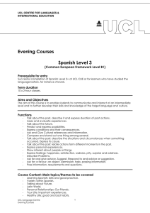 Evening Courses  Spanish Level 3 (Common European Framework Level B1)