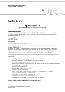 Evening Courses  Spanish Level 4 (Common European Framework Level B2)