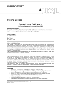 Evening Courses  Spanish Level Proficiency (Common European Framework Level C2)